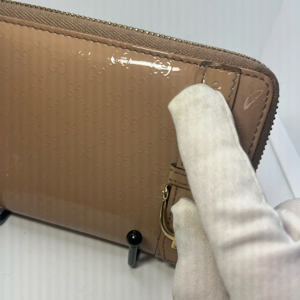 GUCCI Micro Guccisima Patent Leather Zip Around Wallet, Beige/Nude EUC - Picture 6 of 17
